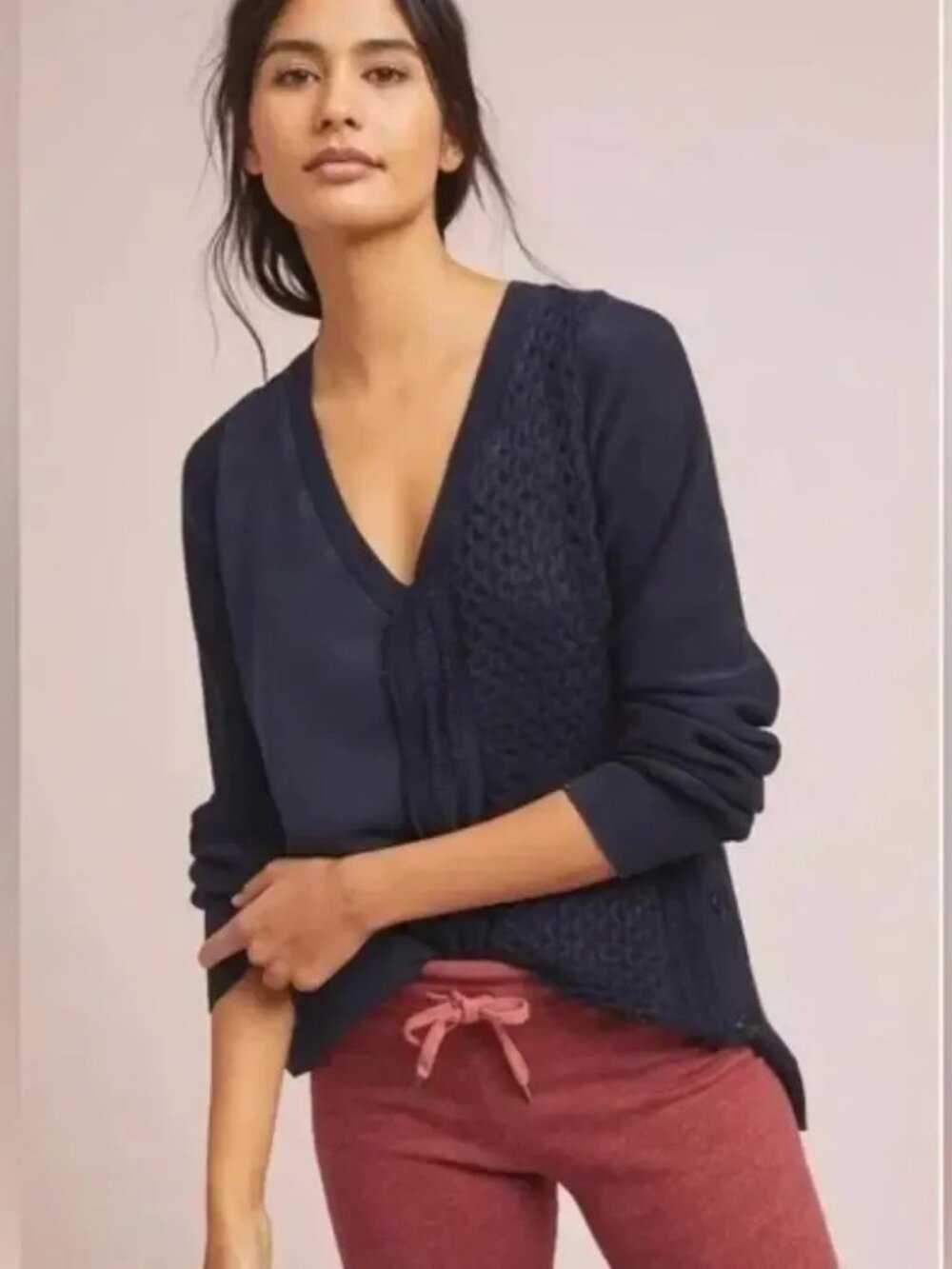 Anthropologie Saturday Sunday Arcana Cotton Blue Navy Side Bottoms Sweatshirt S